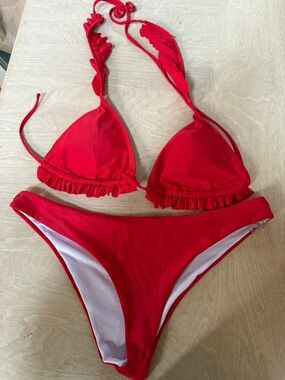 H&M Red Ruffle Triangle Bikini